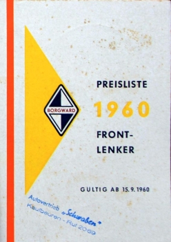 Borgward Frontlenker Pricelist 1960 (7559)